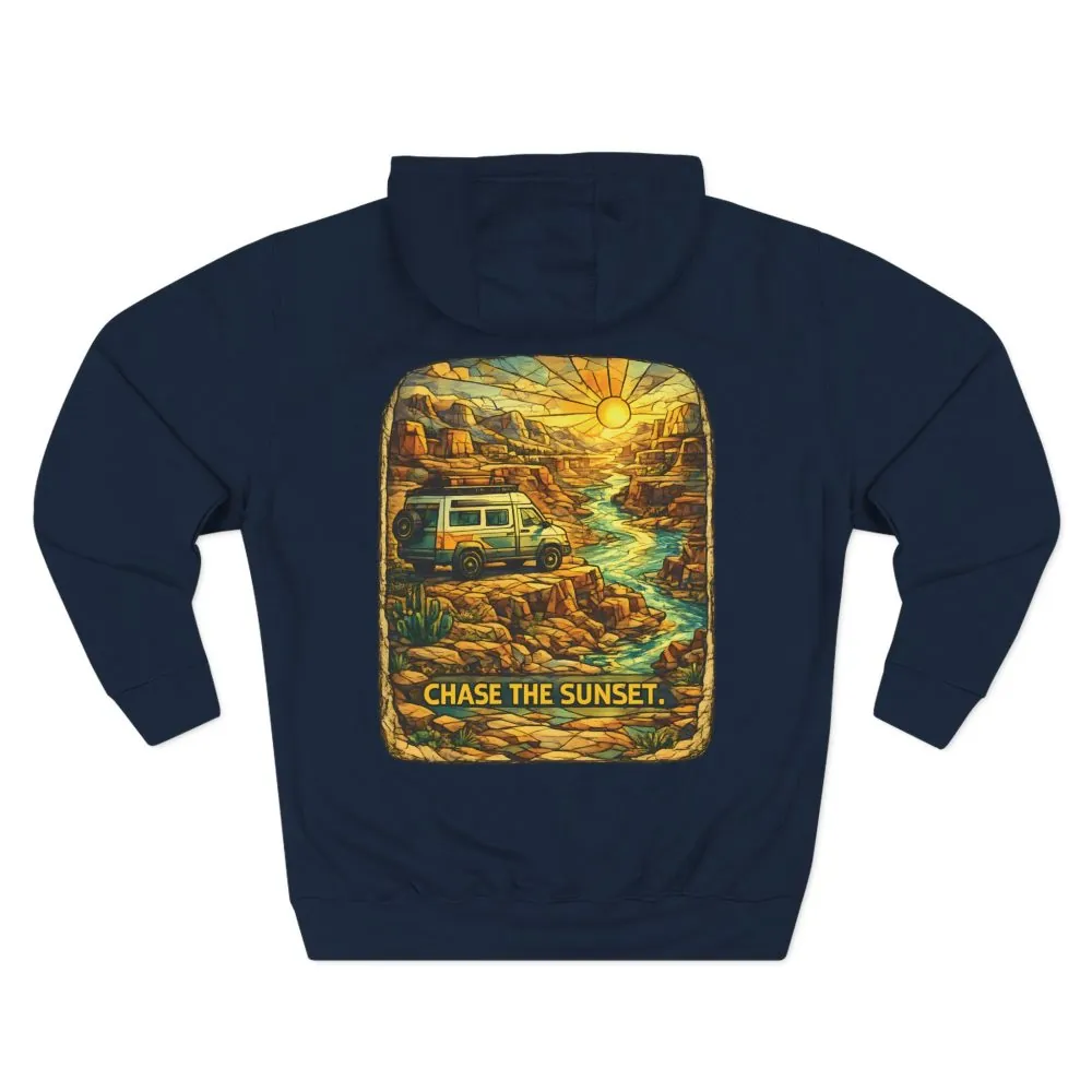 Three-Panel Fleece Hoodie - "Chase The Sunset" Design Cubic-Line