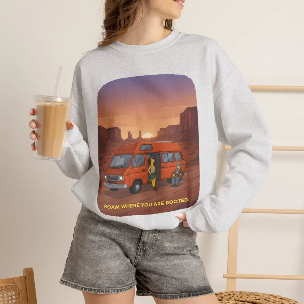 Unisex Heavy Blend™ Crewneck Sweatshirt — "Roam Where You Are Rooted" Design Sitcom-Line