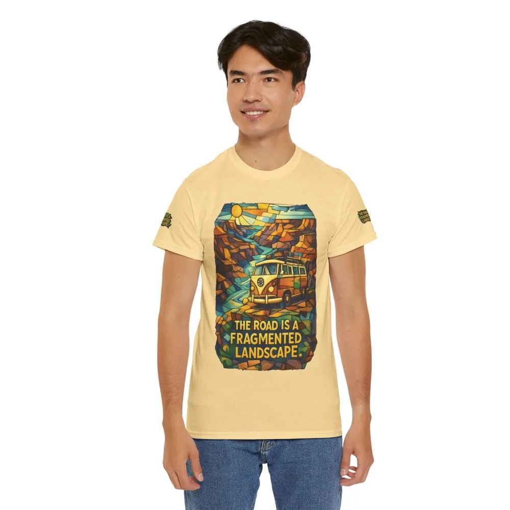 Unisex Heavy Cotton Tee — "The Road Is A Fragmented Landscape" Design Cubic-Line