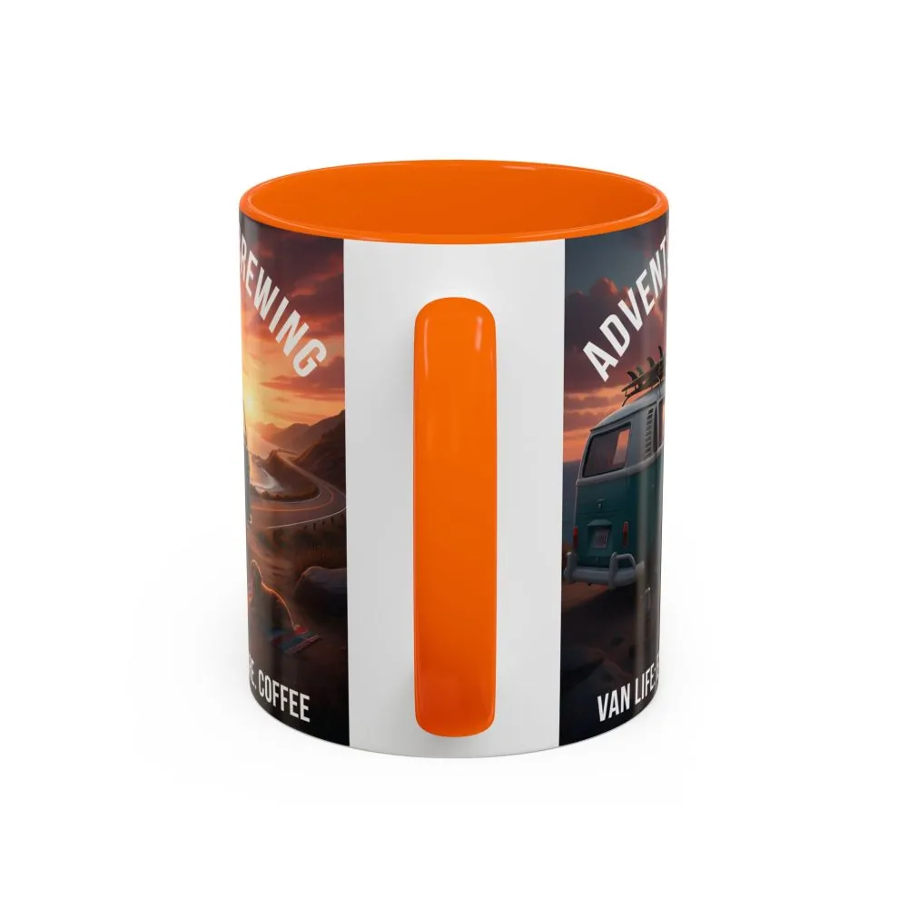 Accent Coffee Mug (11, 15oz) — "Adventure is brewing"