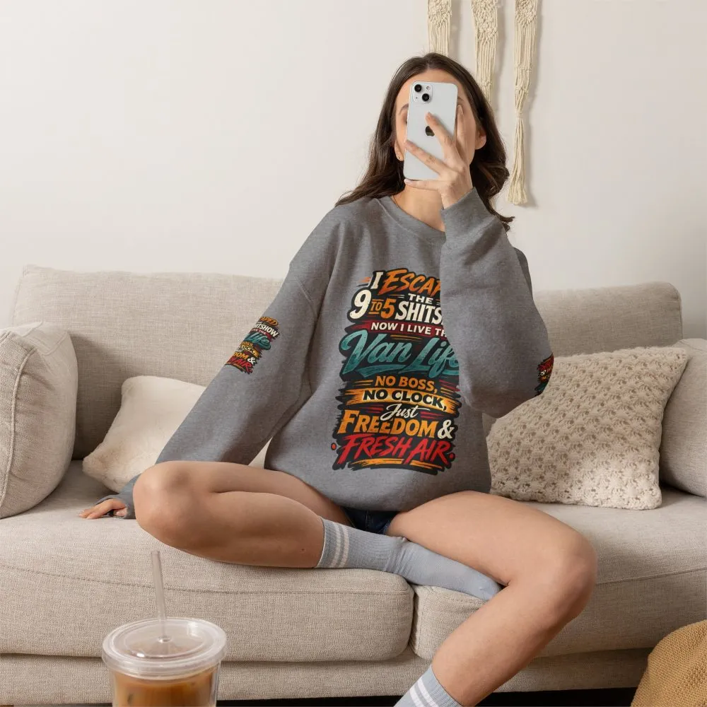 Unisex Heavy Blend™ Crewneck Sweatshirt — "I Escaped The 9 To 5" Design F**K-Line