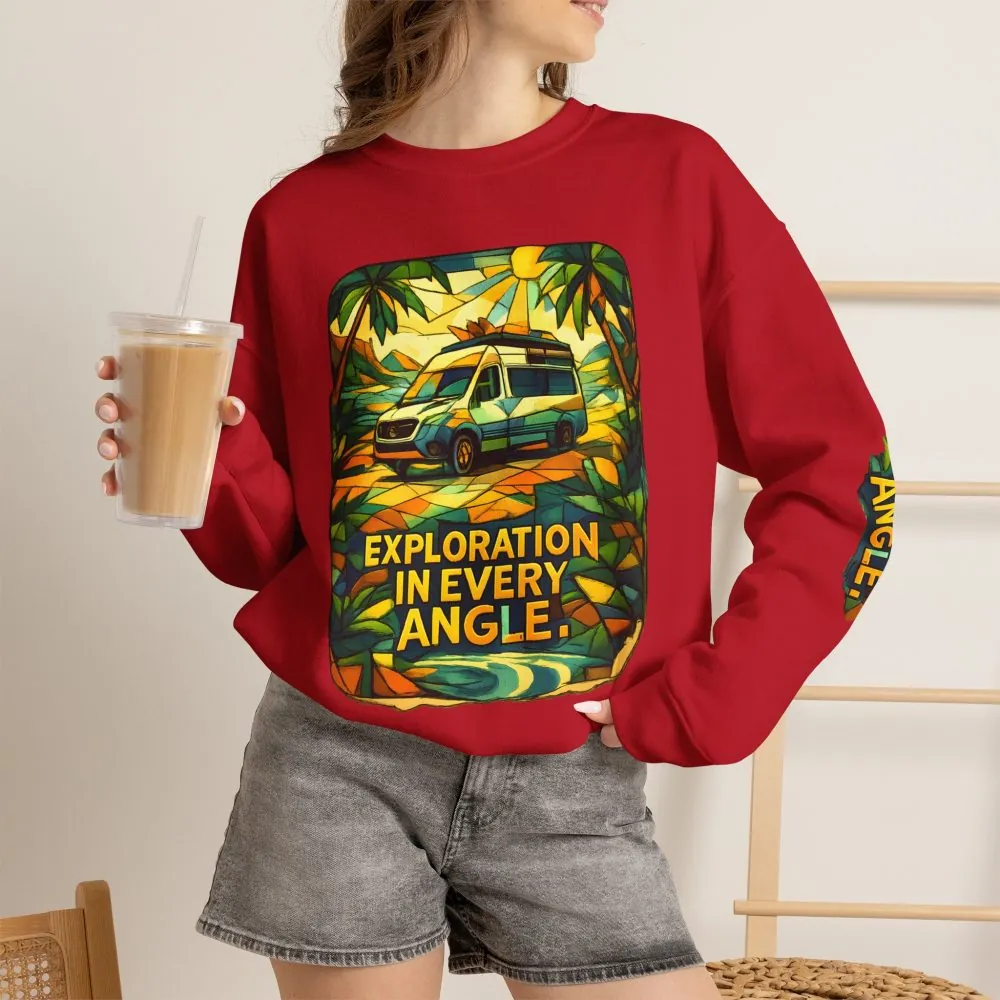 Unisex Heavy Blend™ Crewneck Sweatshirt — "Exploration In Every Angle" Design Cubic-Line