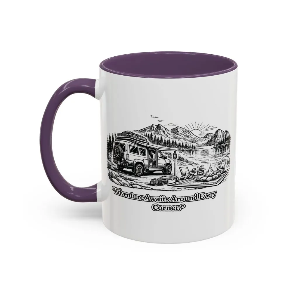 7329027810677604699_2048.jpeg Accent Coffee Mug (11, 15oz) — "Adventure Awaits Around Every Corner" Design Minimal-Line