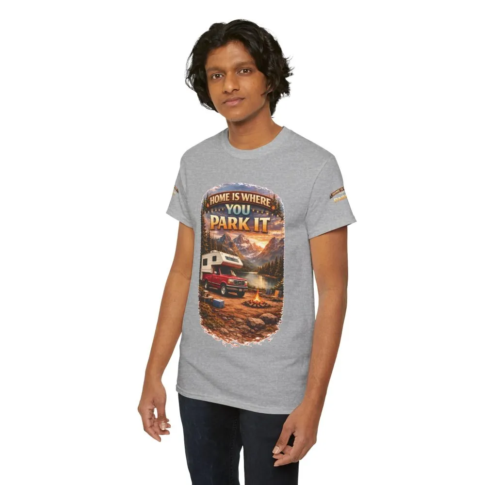 Unisex Heavy Cotton Tee — "Home Is Where You Park It" Design Scenic-Line