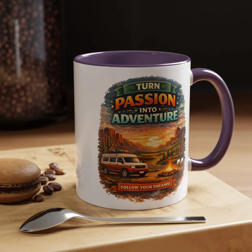 Accent Coffee Mug (11, 15oz) — "Turn Passion Into Adventure" Design Scenic-Line