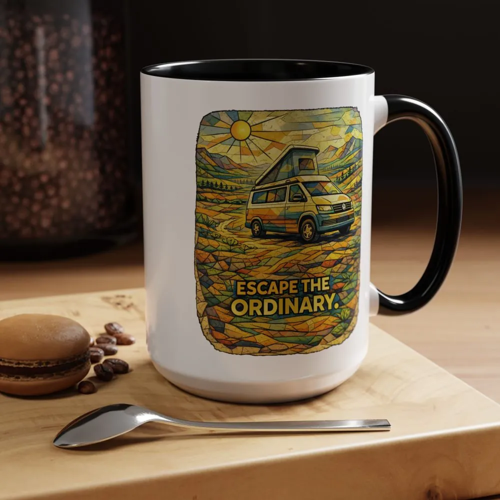 Accent Coffee Mug (11, 15oz) — "Escape The Ordinary" Design Cubic-Line