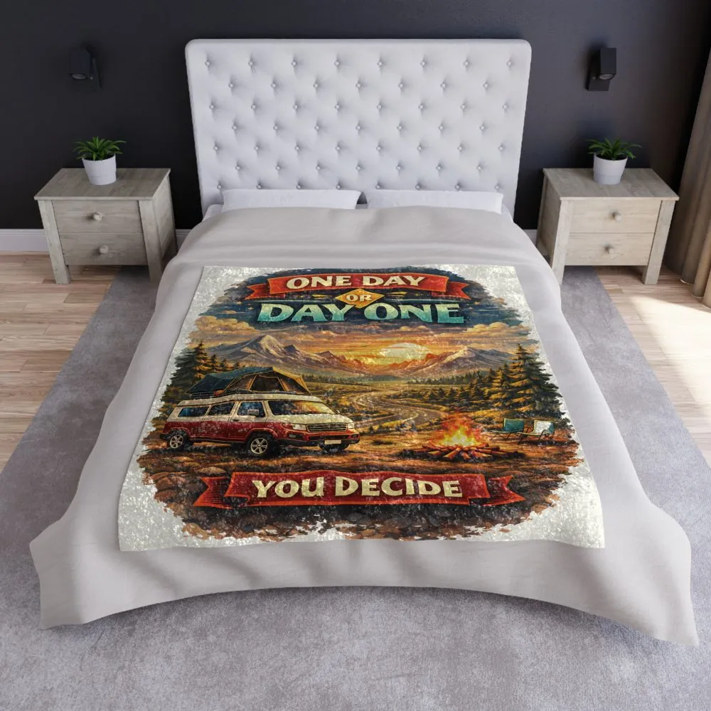 Crushed Velvet Blanket —"One Day Or Day One" Design Scenic-Line (Campervan)