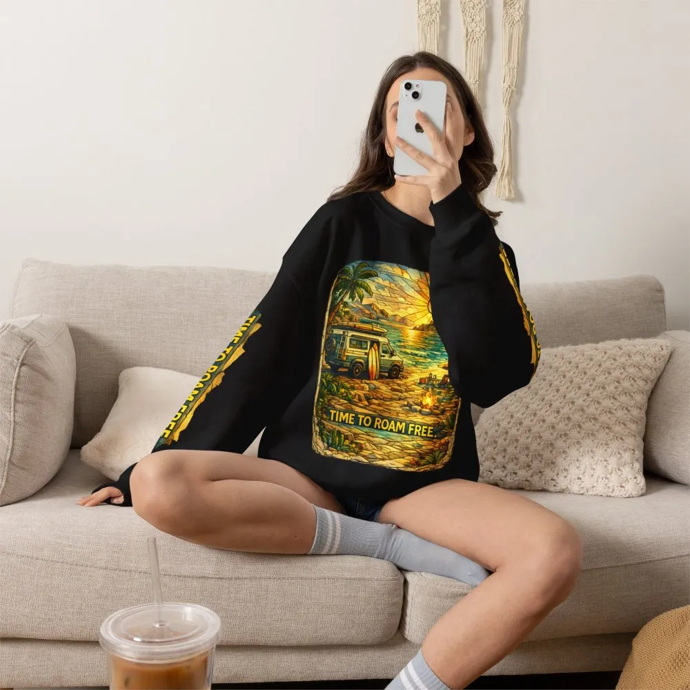 Unisex Heavy Blend™ Crewneck Sweatshirt — "Time To Roam Free" Design Cubic-Line