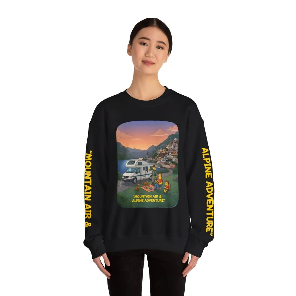 Unisex Heavy Blend™ Crewneck Sweatshirt — "Mountain Air-Alpine Adventure" Design Sitcom-Line
