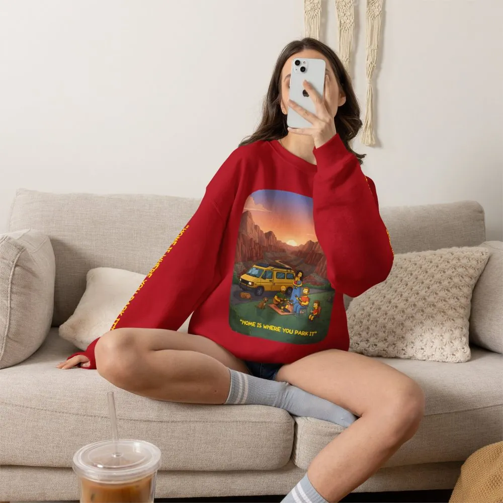 Unisex Heavy Blend™ Crewneck Sweatshirt — "Home Is Where You Park It" Design Sitcom-Line