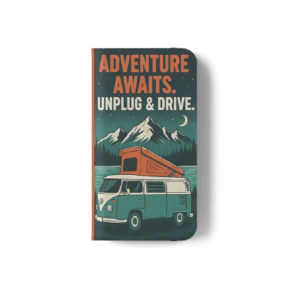 Flip Phone Case — "Adventure Awaits, Fuel Your Journey, Not the WiFi" Wallet Cover