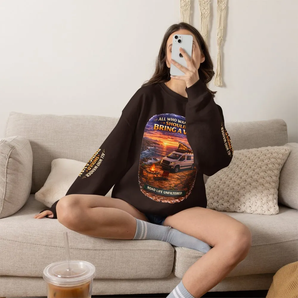 7372749096121677481_2048.jpeg Unisex Heavy Blend™ Crewneck Sweatshirt — "All Who wander Should Bring A Van" Design Scenic-Line