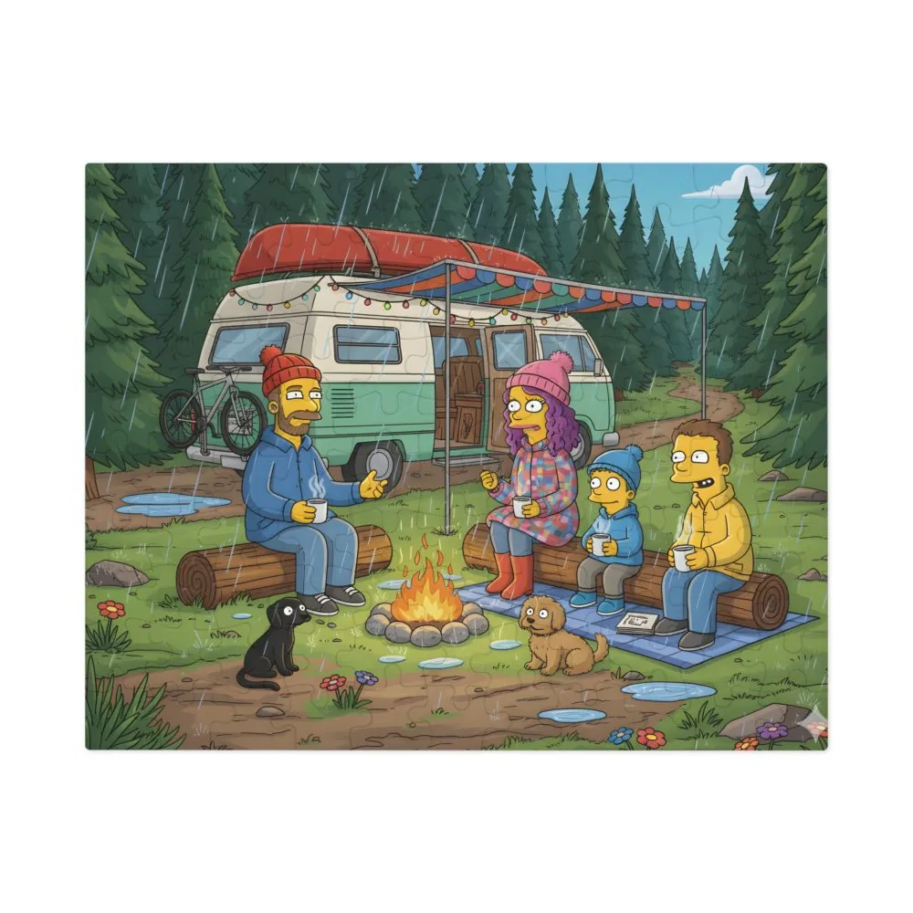 Jigsaw Puzzle with Tin — Outdoor Camper Scene