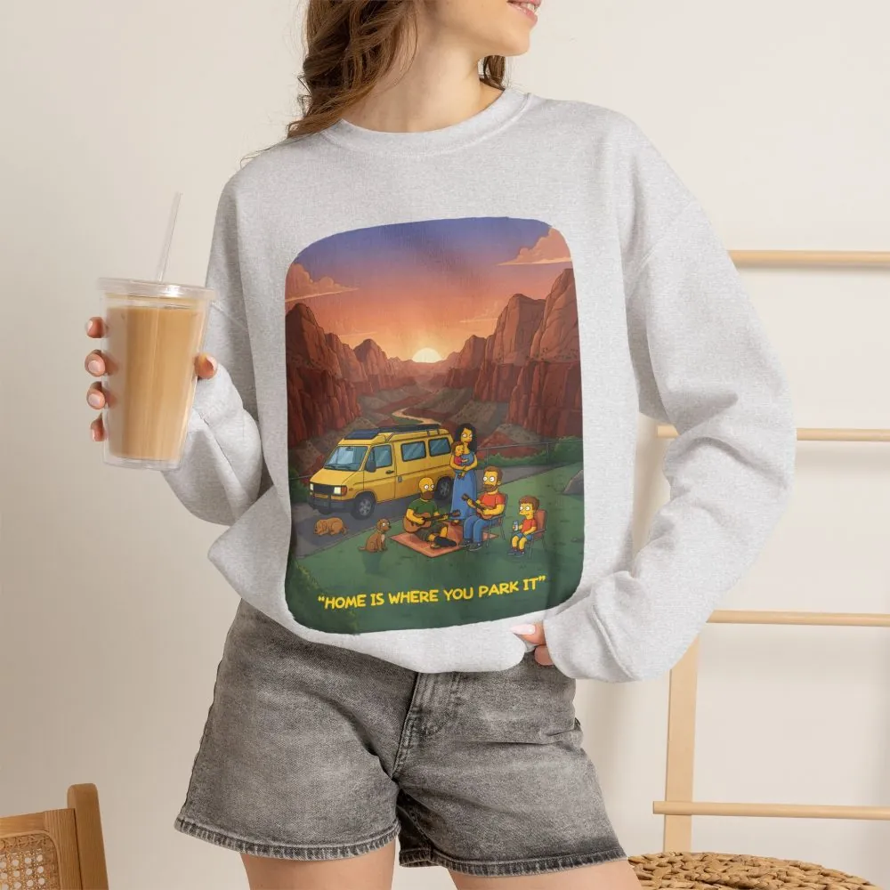 Unisex Heavy Blend™ Crewneck Sweatshirt — "Home Is Where You Park It" Design Sitcom-Line