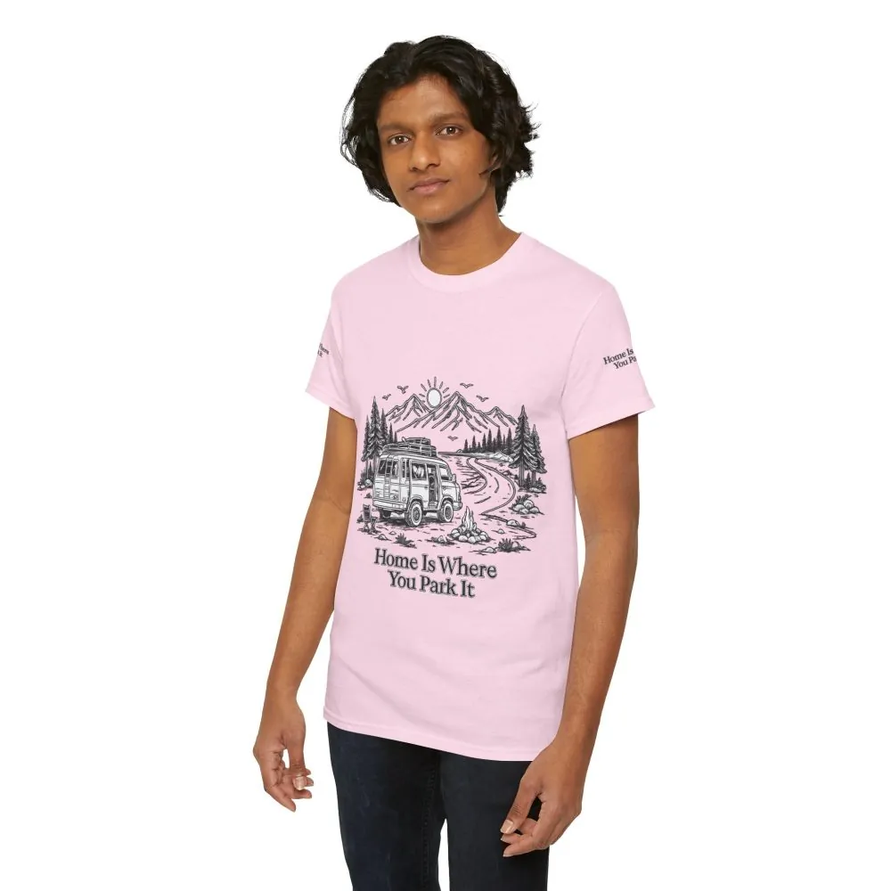 Unisex Heavy Cotton Tee — "Home Is Where You Park It" Design Minimal-Line