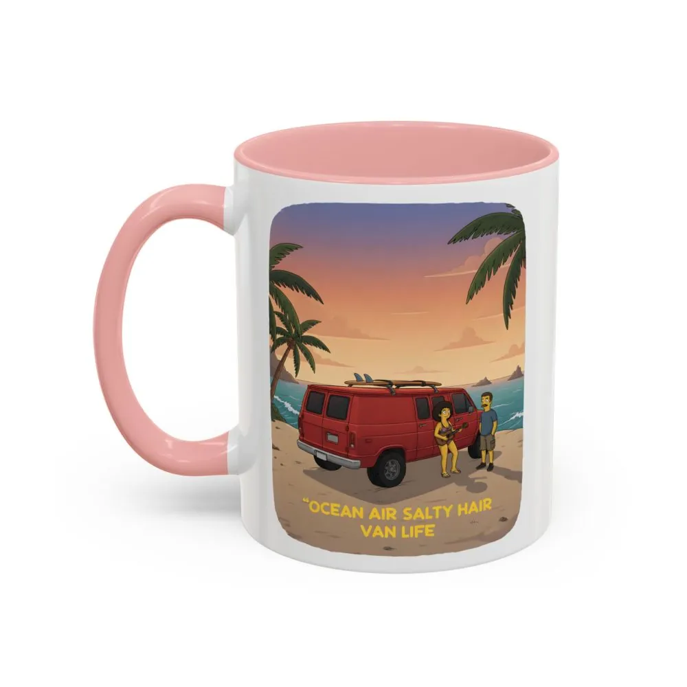 Accent Coffee Mug (11, 15oz) — "Ocean Air Salty Hair Van Life" Design Sitcom-Line