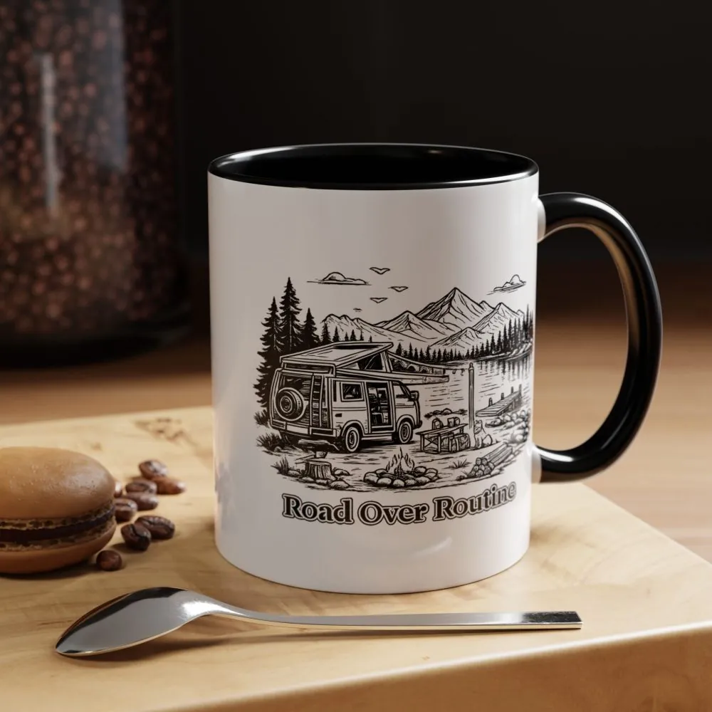 Accent Coffee Mug (11, 15oz) — "Road Over Routine" Design Minimal-Line