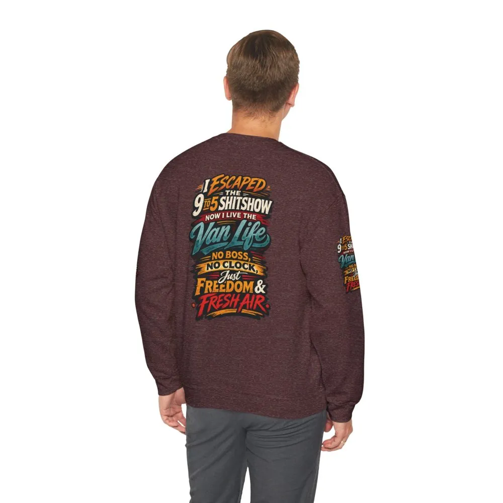 Unisex Heavy Blend™ Crewneck Sweatshirt — "I Escaped The 9 To 5" Design F**K-Line