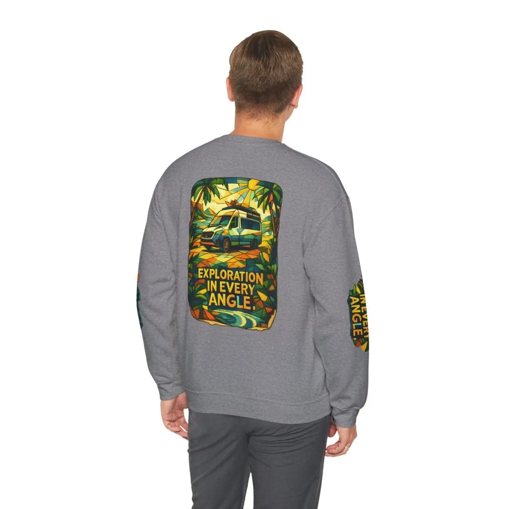 Unisex Heavy Blend™ Crewneck Sweatshirt — "Exploration In Every Angle" Design Cubic-Line
