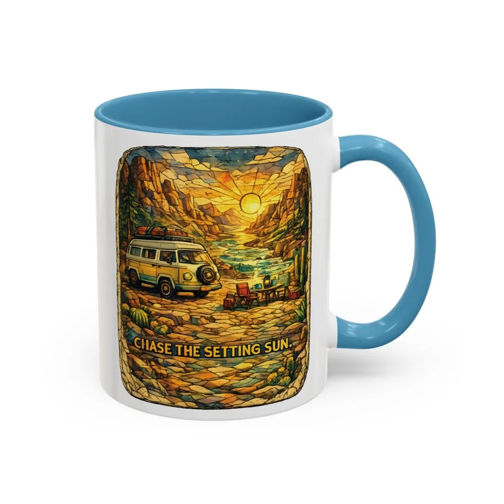 Accent Coffee Mug (11, 15oz) — "Chase The Settings Sun" Design Cubic-Line