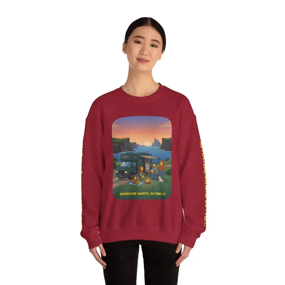 Unisex Heavy Blend™ Crewneck Sweatshirt — "Adventure Awaits-Go Find It"" Design Sitcom-Line