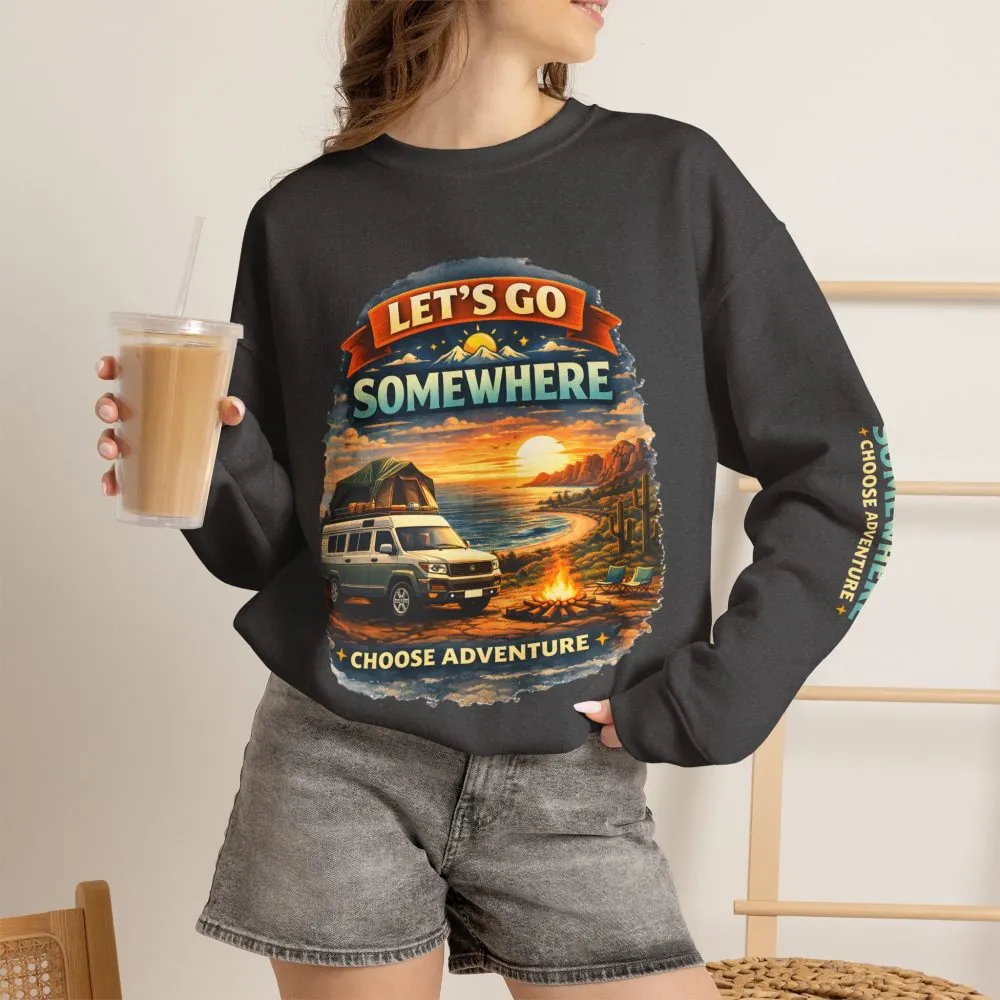 Unisex Heavy Blend™ Crewneck Sweatshirt — "Lets Go Somewhere" Design Scenic-Line