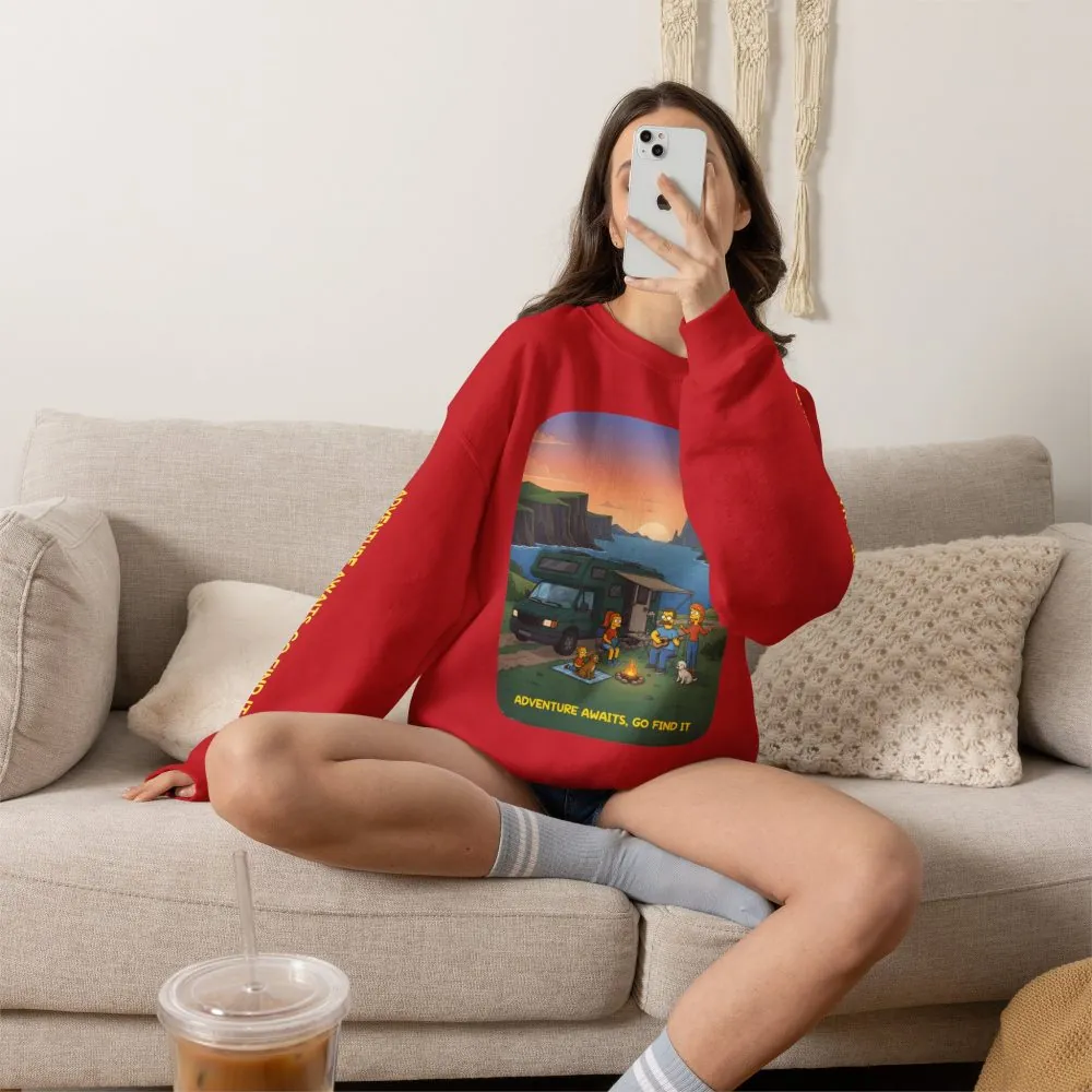 Unisex Heavy Blend™ Crewneck Sweatshirt — "Adventure Awaits-Go Find It"" Design Sitcom-Line