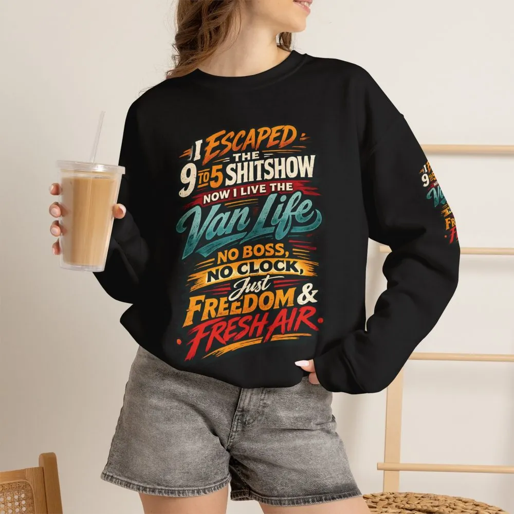 Unisex Heavy Blend™ Crewneck Sweatshirt — "I Escaped The 9 To 5" Design F**K-Line