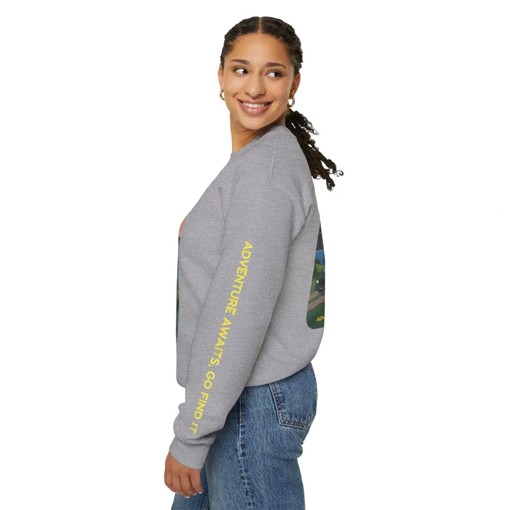 Unisex Heavy Blend™ Crewneck Sweatshirt — "Adventure Awaits-Go Find It"" Design Sitcom-Line