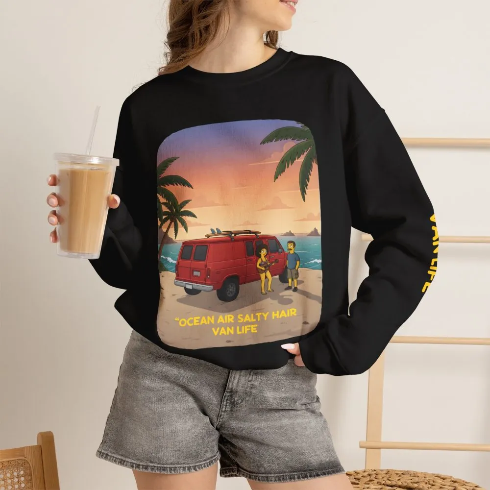 7428787905197043805_2048.jpeg Unisex Heavy Blend™ Crewneck Sweatshirt — "Ocean Air Salty Hair Van Life" Design Sitcom-Line