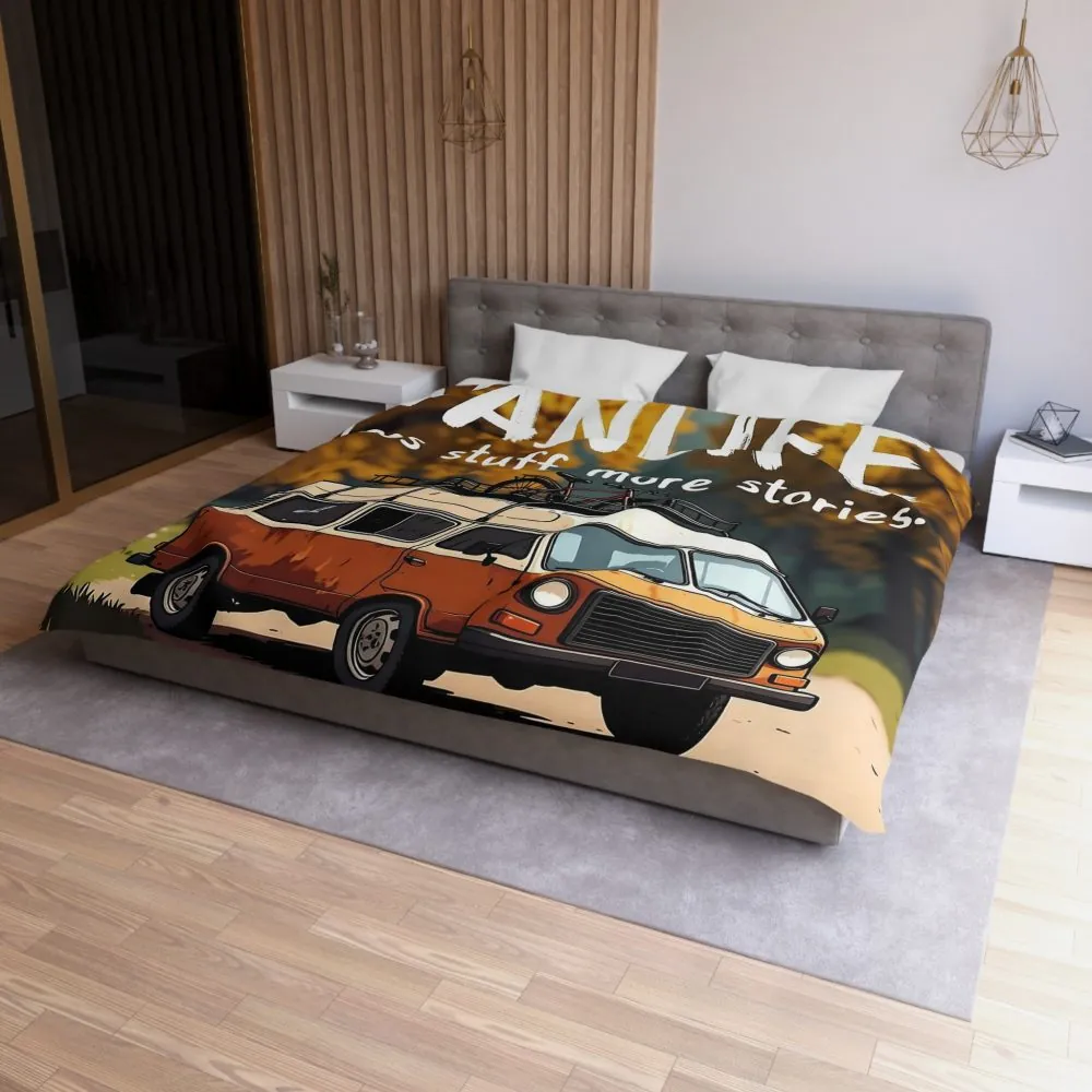 Duvet Cover — "Vanlife Less Stuff, More Stories" Retro Camper Bedding