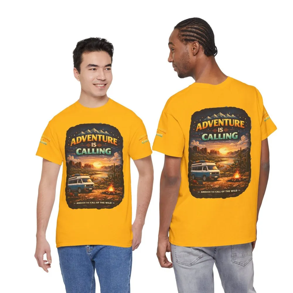 Unisex Heavy Cotton Tee — "Adventure Is Calling" Design Scenic-Line