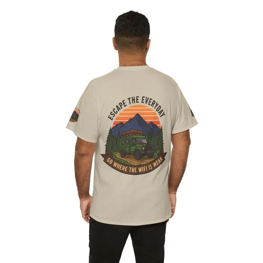 Unisex Heavy Cotton Tee — "Go Where the WiFi Is Weak" Adventure Shirt