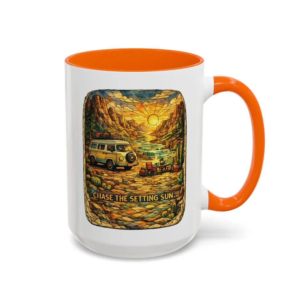 Accent Coffee Mug (11, 15oz) — "Chase The Settings Sun" Design Cubic-Line