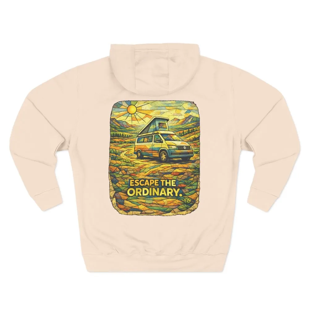 Three-Panel Fleece Hoodie - "Escape The Ordinary" Design Cubic-Line