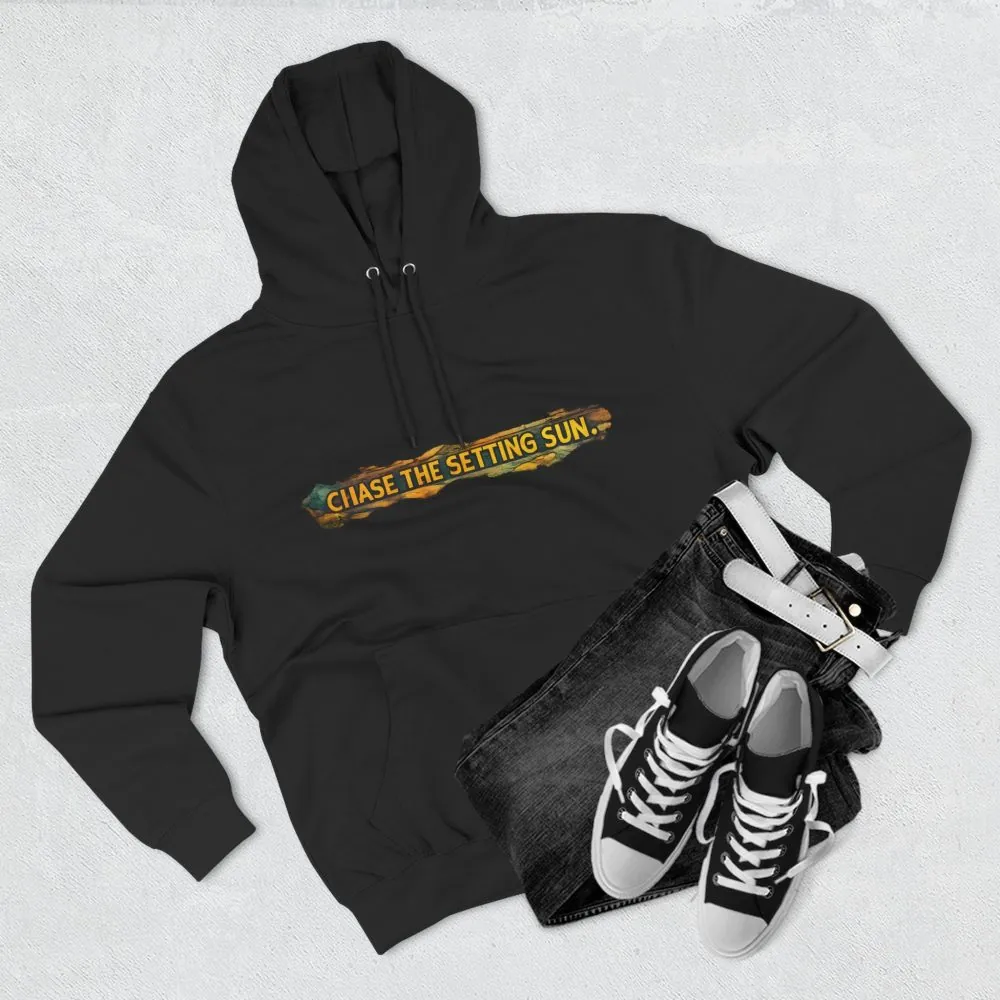 Three-Panel Fleece Hoodie - "Chase The Settings Sun" Design Cubic-Line