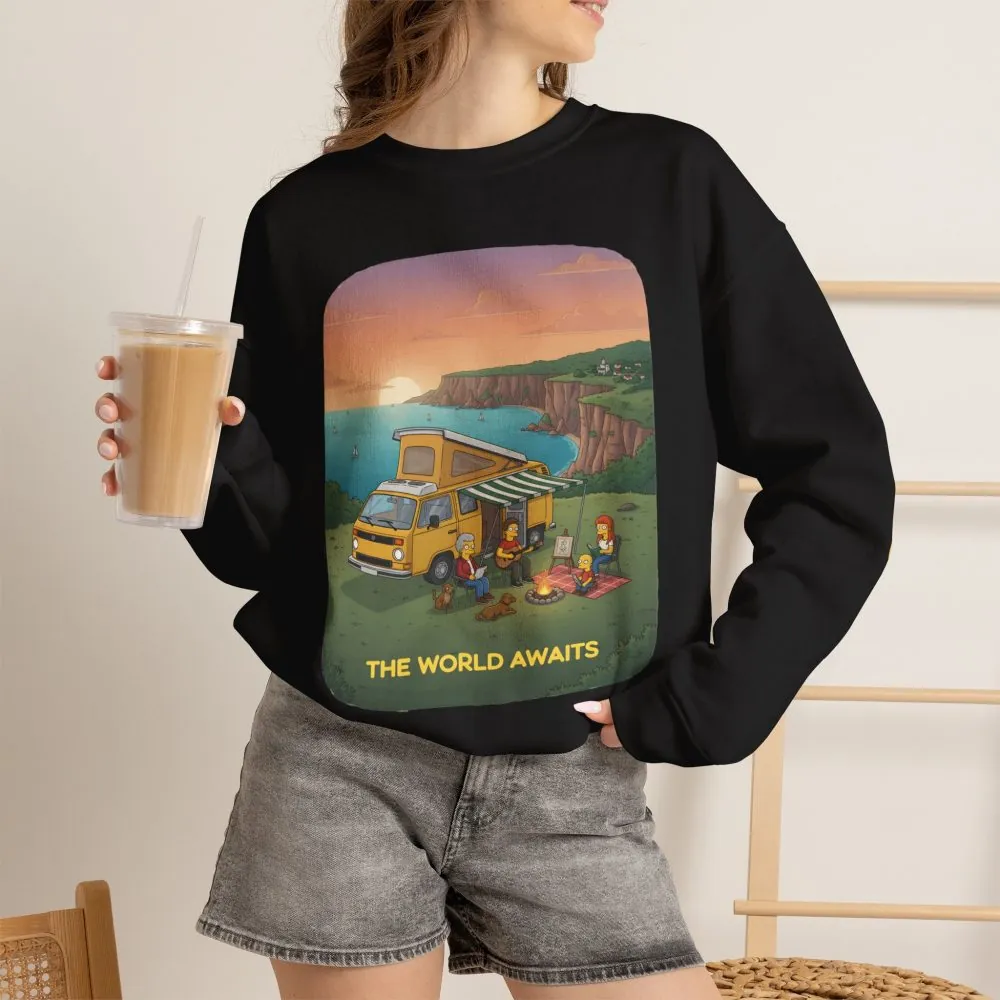 7452015305003065564_2048.jpeg Unisex Heavy Blend™ Crewneck Sweatshirt — "The World Awaits" Design Sitcom-Line