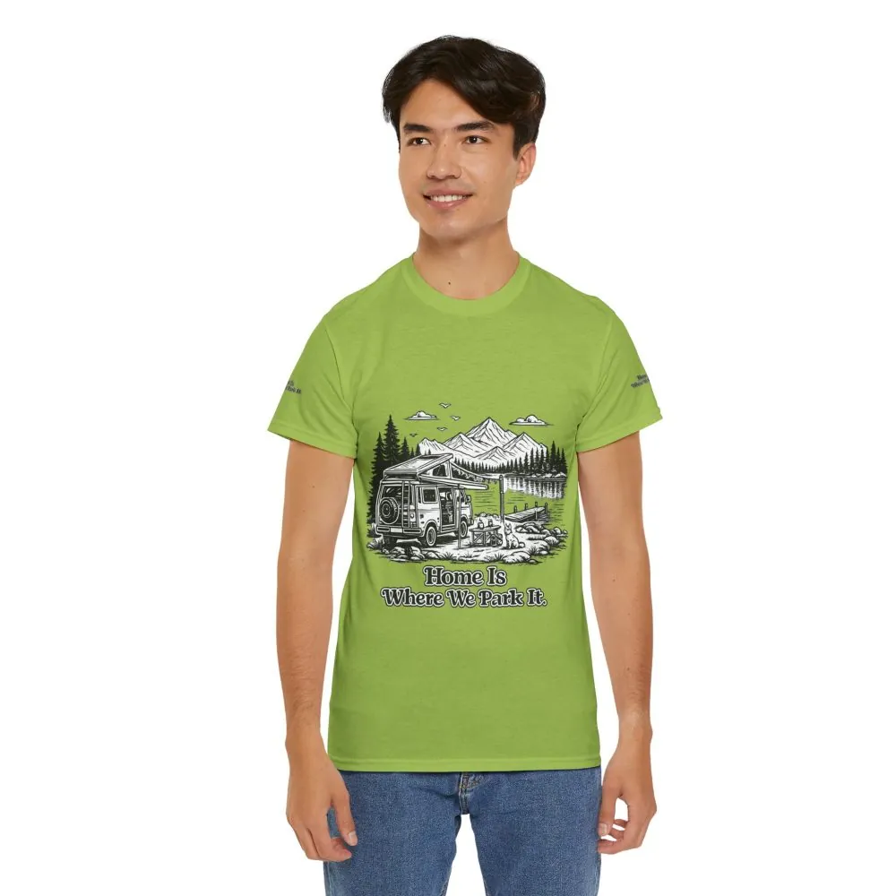 7458737705456744068_2048.jpeg Unisex Heavy Cotton Tee — "Home Is Where You Park It" Design Minimal-Line