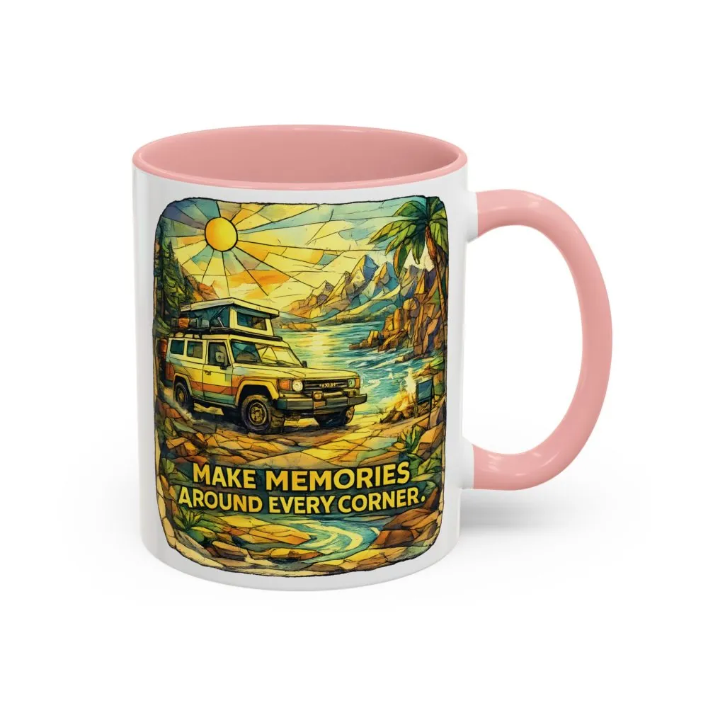 Accent Coffee Mug (11, 15oz) — "Make Memories Around Every Corner" Design Cubic-Line