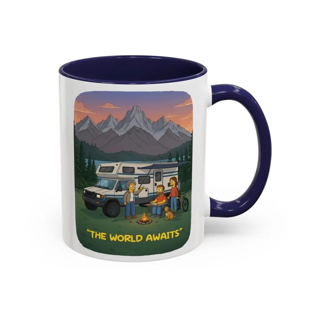 Accent Coffee Mug (11, 15oz) — "The World Awaits" Design Sitcom-Line