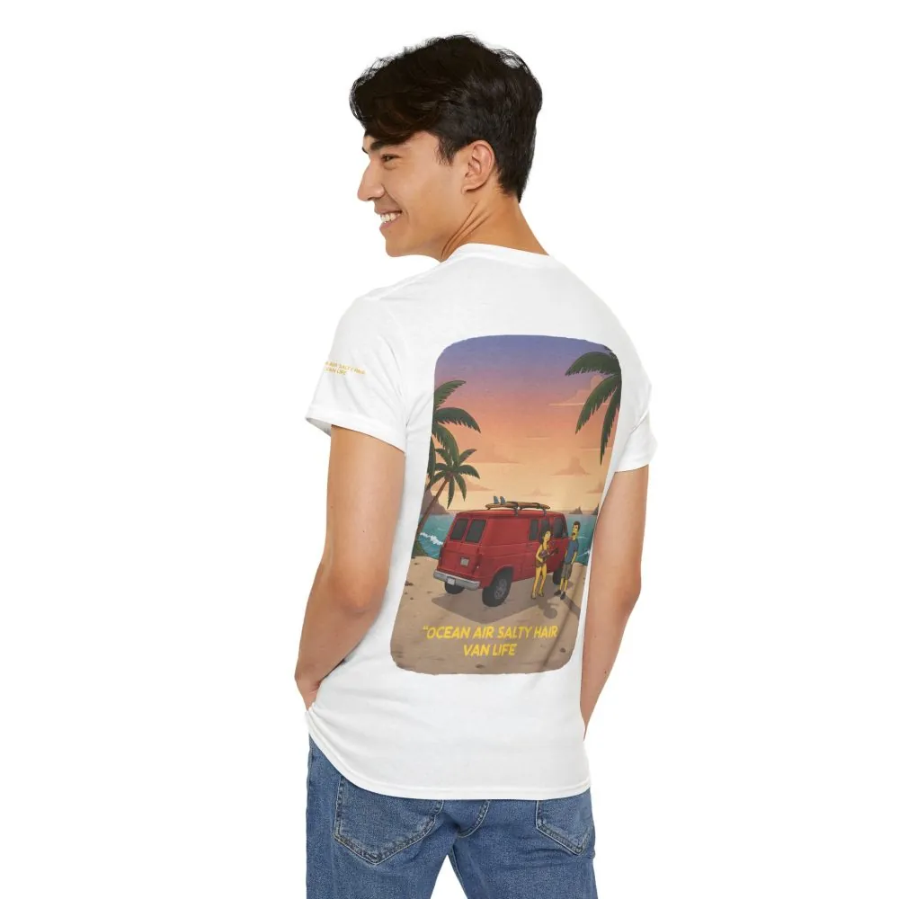 Unisex Heavy Cotton Tee — "Ocean Air Salty Hair Van Life" Design Sitcom-Line