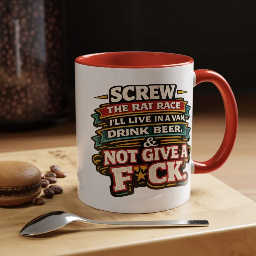 Accent Coffee Mug (11, 15oz) — "Screw The Rat Race" Design F**K-Line