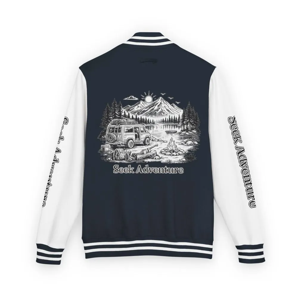 Unisex Heavyweight Letterman Jacket — "Seek Adventure" Travel Varsity Coat