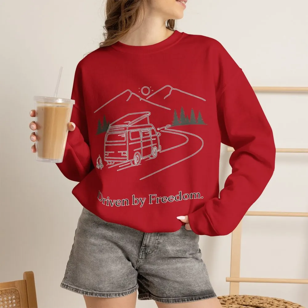 Unisex Heavy Blend™ Crewneck Sweatshirt — "Driven By Freedom" Design Minimal-Line