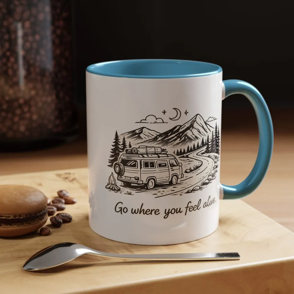 Accent Coffee Mug (11, 15oz) — "Go Where You Feel Alive" Design Minimal-Line