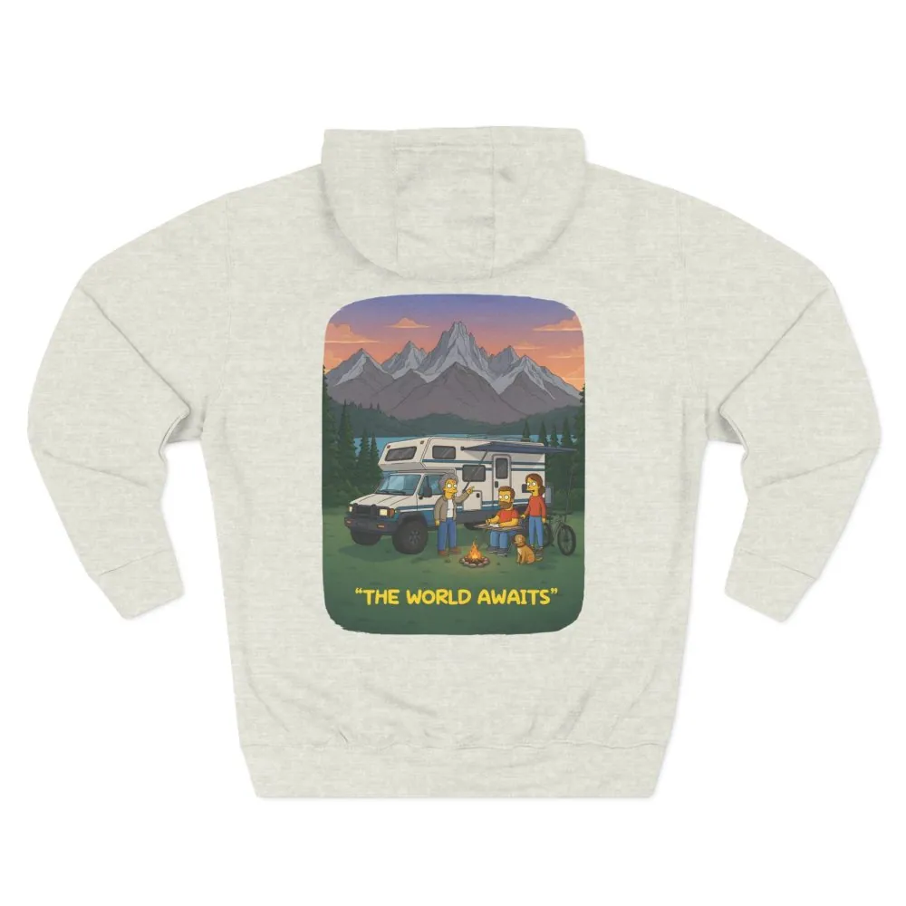 7495412693404326019_2048.jpeg Three-Panel Fleece Hoodie - "The World Awaits" Design Sitcom-Line