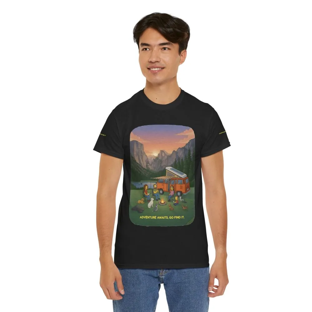 Unisex Heavy Cotton Tee — "Adventure Awaits-Go Find It" Design Sitcom-Line