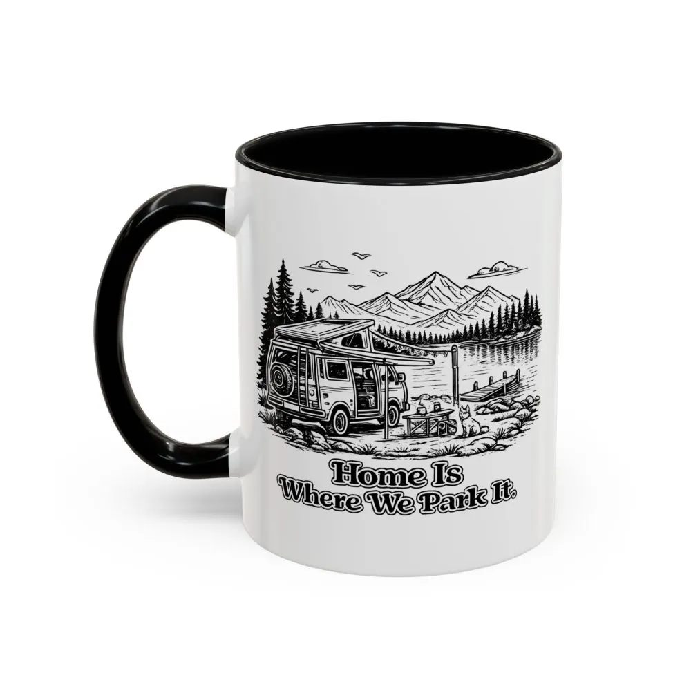 Accent Coffee Mug (11, 15oz) — "Home Is Where You Park It" Design Minimal-Line