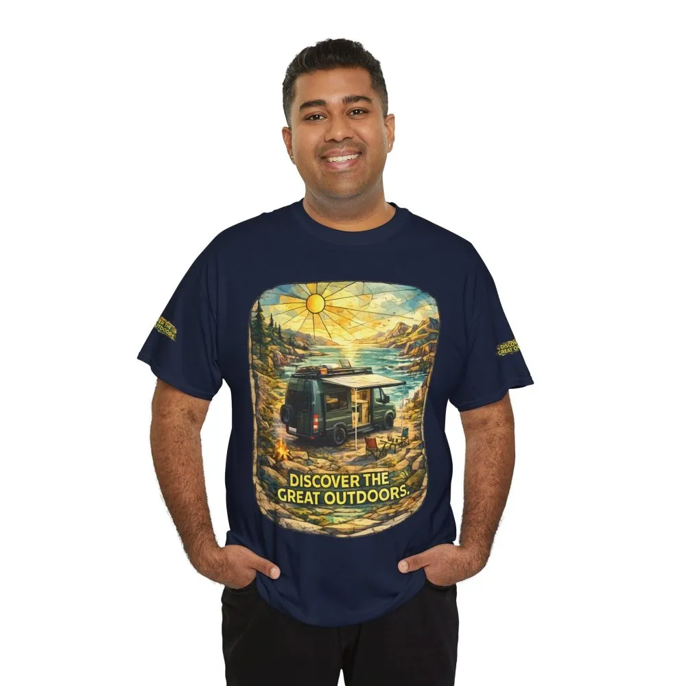 Unisex Heavy Cotton Tee — "Discover The Great Outdoors" Design Cubic-Line
