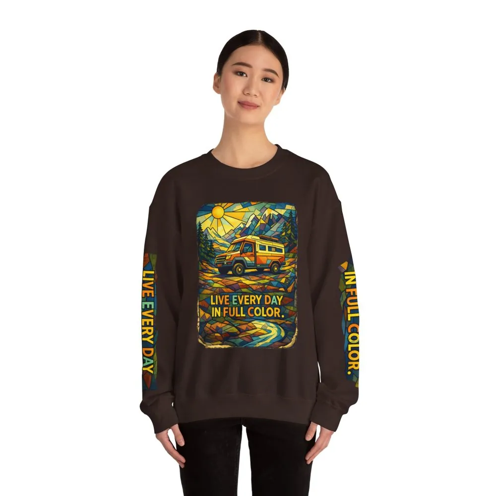 Unisex Heavy Blend™ Crewneck Sweatshirt — "Live Every Day InFull Color" Design Cubic-Line